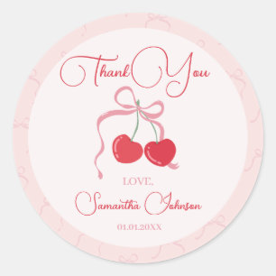 Sticker Rond Cerise sur le Baby shower de la corbeille rose