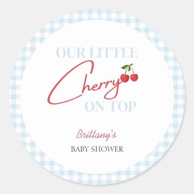 Sticker Rond Cerise sur le dessus Baby shower tartan plaid (Devant)