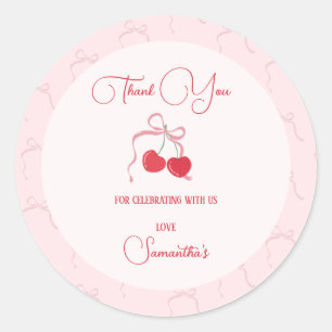Sticker Rond Cerise sur le dessus Pink Bow Anniversaire
