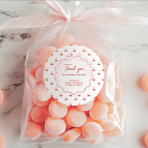 Sticker Rond Cerise sur le dessus Pink Bow Red Baby Girl Douche