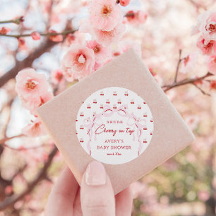 Sticker Rond Cerise sur le dessus Pink Bow Red Baby Girl Douche