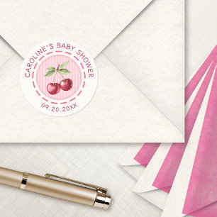 Sticker Rond Cerise sur le Gâteau Baby Shower