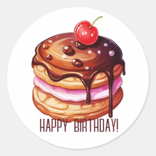 Sticker Rond Cerise sur les crêpes Joyeux anniversaire