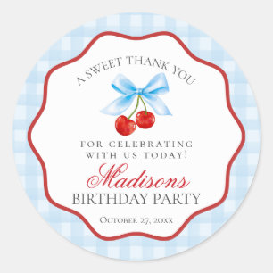 Sticker Rond Cerise Sweet Bleu Coquette Bow Anniversaire Cercle