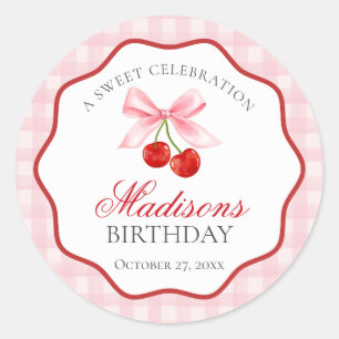 Sticker Rond Cerise Sweet Coquette Rose Bow Sceau d'anniversair