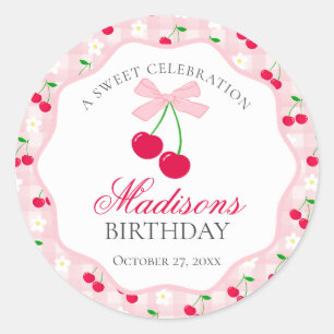 Sticker Rond Cerise Sweet Coquette Rose Bow Sceau d'anniversair