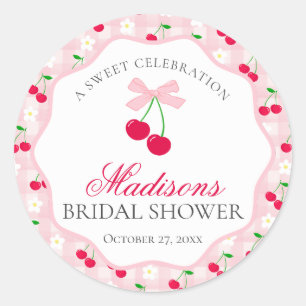 Sticker Rond Cerise Sweet Coquette Rose Fête des mariées Bow Sc