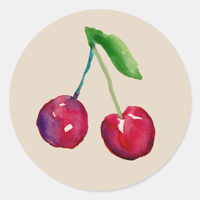 Sticker Rond Cerises à l'aquarelle rouge, sceau d'enveloppe de  (Devant)