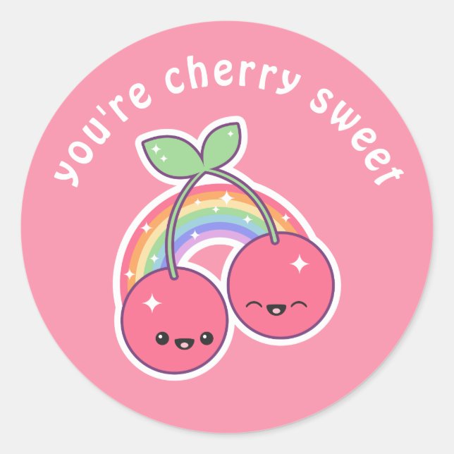 Sticker Rond Cerises arc-en-ciel Kawaii (Devant)