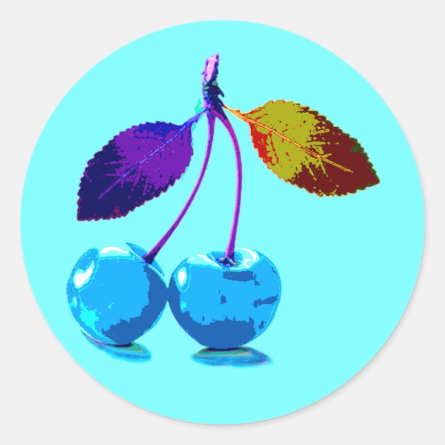 Sticker Rond Cerises bleues vives (Devant)