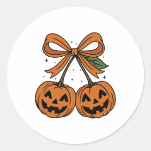 Sticker Rond Cerises citrouilles Automne Fille Halloween Automn