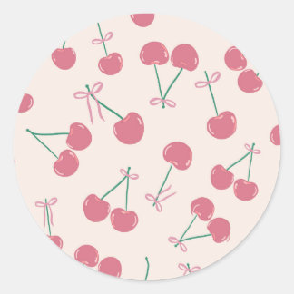 Sticker Rond Cerises roses avec rubans