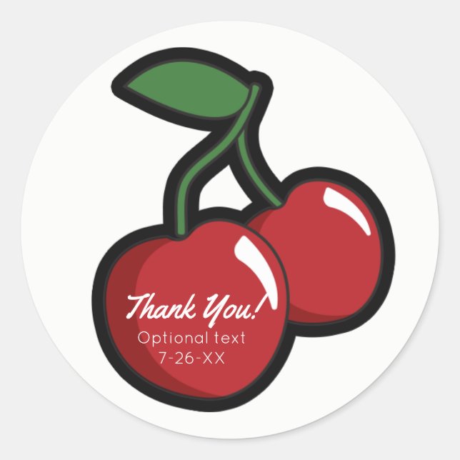 Sticker Rond Cerises Rouges Blanches Faveur de Fête Personnalis (Devant)