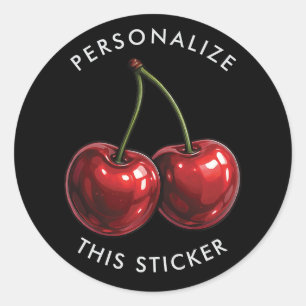 Sticker Rond Cerises Rouges Brillantes Fête Rétro Noir