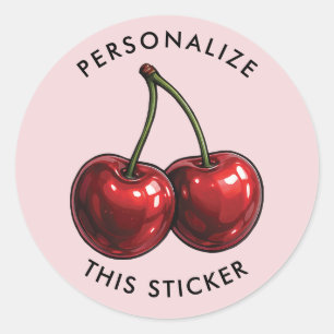 Sticker Rond Cerises Rouges Brillantes Fête Rétro Rose