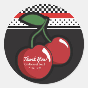Sticker Rond Cerises Rouges Noir Personnalisé Rétro Cadeau de F