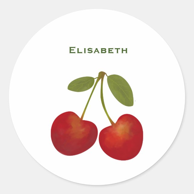 Sticker Rond Cerises rouges nom personnalisé (Devant)