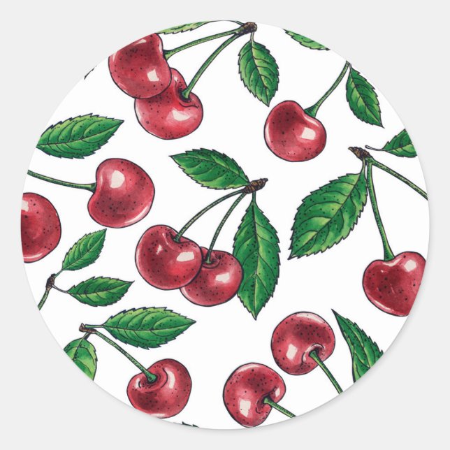 Sticker Rond Cerises rouges sur blanc (Devant)