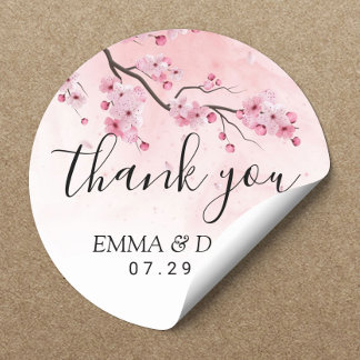 Sticker Rond Cerisier Fleur rose Mariage Merci