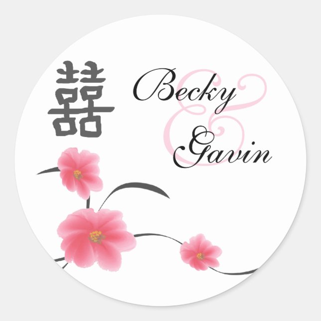 Sticker rond cerisier fleurs Double bonheur (Devant)