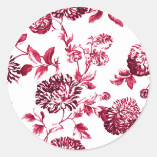 Sticker Rond Cerisier Rouge Vintage Toile Florale No. 2