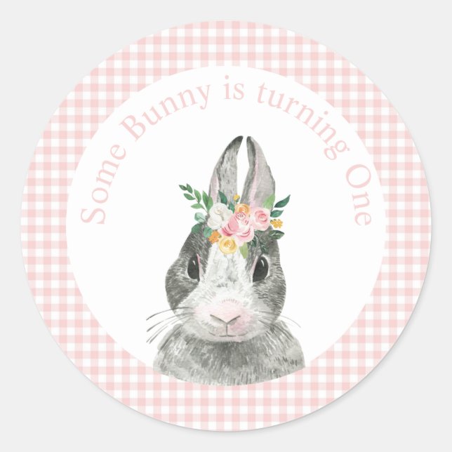 Sticker Rond Certain Lapin a un Anniversaire Gingham Rose (Devant)