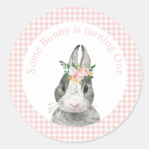 Sticker Rond Certain Lapin a un Anniversaire Gingham Rose