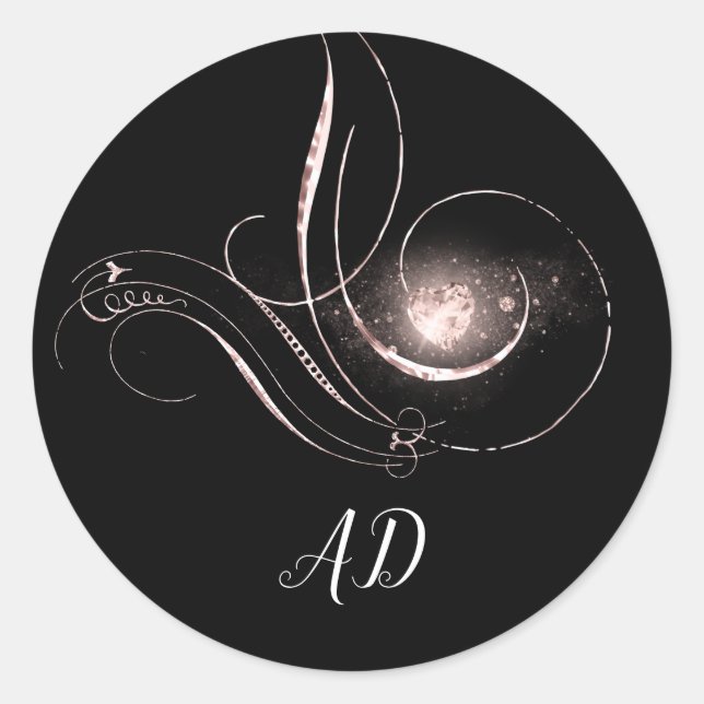 Sticker Rond Certificat cadeau de coeur rose Monogramme noir bl (Devant)