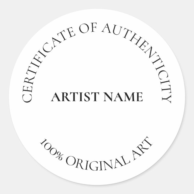 Sticker Rond Certificat d'authenticité Art personnalisable (Devant)