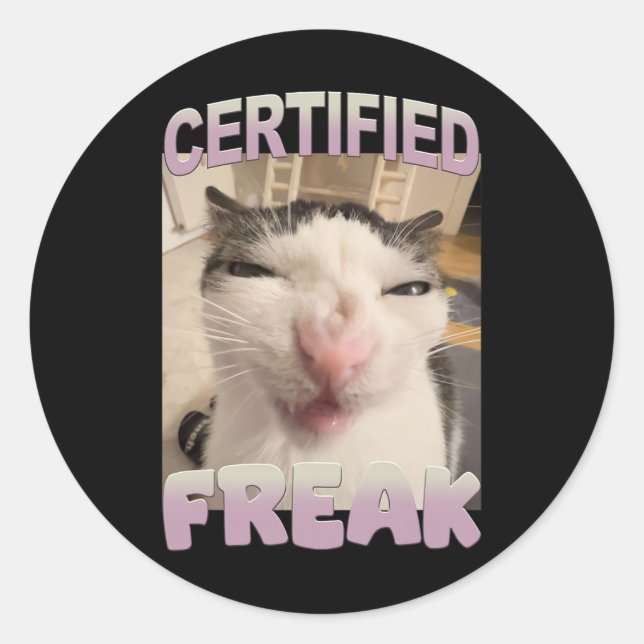 Sticker Rond Certifié Freak Chat Mème Funny Humour animal (Devant)