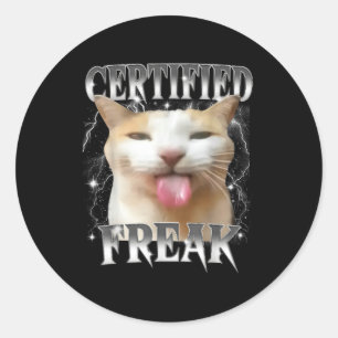 Sticker Rond Certifié Freak Manger Cement Drôle Maudit Cat Sill