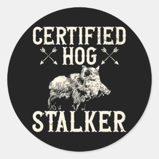Sticker Rond Certifié Hog Stalker Pig Animaux Chasse Sauvage