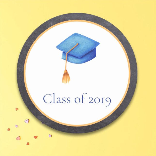 Sticker Rond Cerulean Blue Graduation Casquette Classe de (Créateur téléchargé)