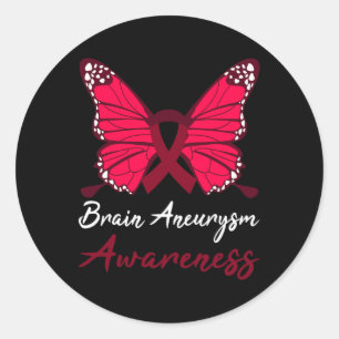 Sticker Rond Cerveau Aneurie Sensibilisation Papillon Burgundy