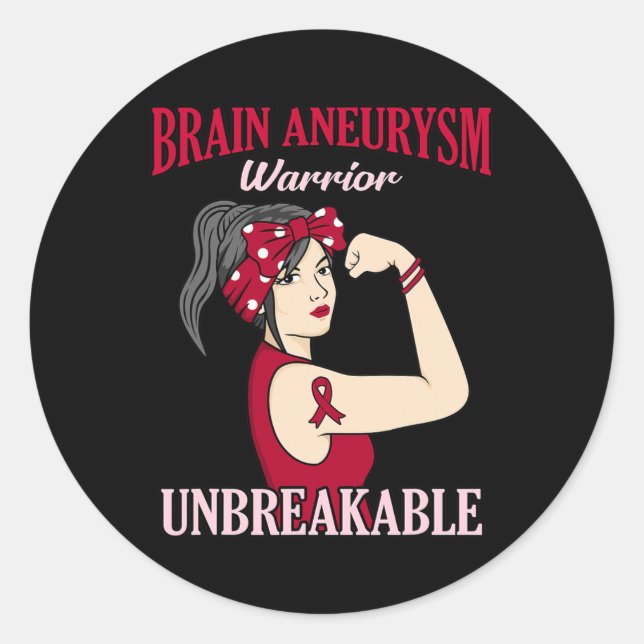 Sticker Rond Cerveau Aneurysme Guerrier Mois de sensibilisation (Devant)