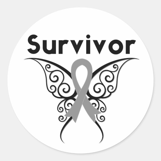 Sticker Rond Cerveau Cancer Survivant Papillon Tribal (Devant)