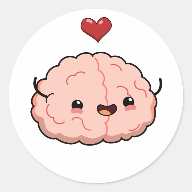 Sticker Rond Cerveau Cute Kawaii (Devant)