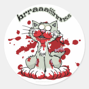 Sticker Rond Cerveaux de Kitty de zombi ! !