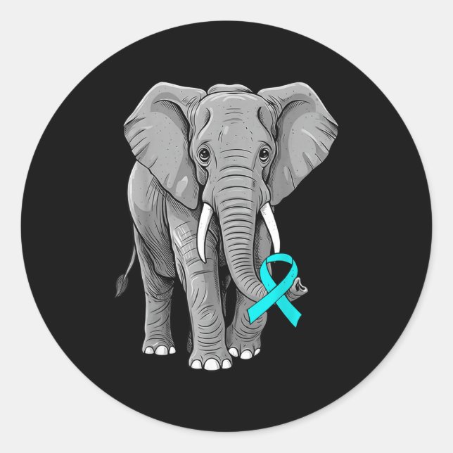 Sticker Rond Cervical Cancer Awareness Elephant Ribbon Teal Men (Devant)