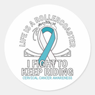 Sticker Rond Cervical cancer conscience blanc ruban turquoise