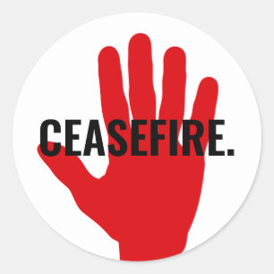 Sticker Rond Cessez blanc noir main rouge gras texte personnali