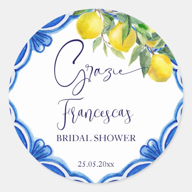 Sticker Rond C'est amore Blue tuile citron la faveur italienne (Devant)