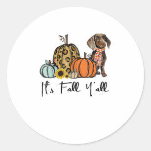 Sticker Rond C'est automne Y'all Jaune Dachshund Chien Leopard