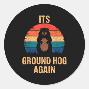 Sticker Rond C'est de nouveau le jour du marmotte drôle Anima