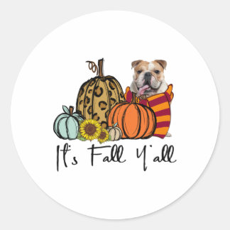 Sticker Rond C'est Fall Y'all English Bulldog Leopard Citrouill