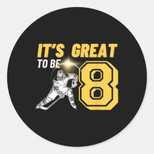 Sticker Rond C'est génial d'avoir huit ans Hockey sur glace pou