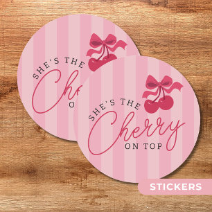 Sticker Rond C'est la cerise sur le Baby shower rose