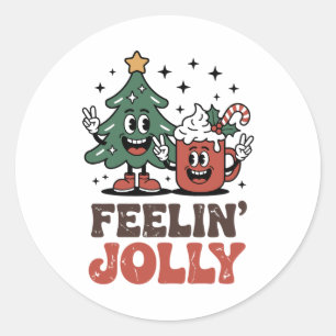 Sticker Rond C'Est La Saison Arbre De Noël Santa Hat Café
