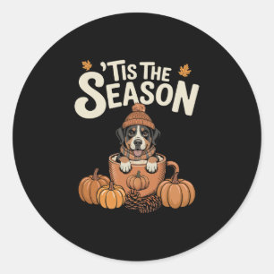 Sticker Rond C'est la saison chien suisse café automne citrouil
