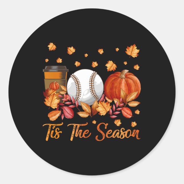 Sticker Rond C'Est La Saison Citrouille De Baseball Automne Mer (Devant)